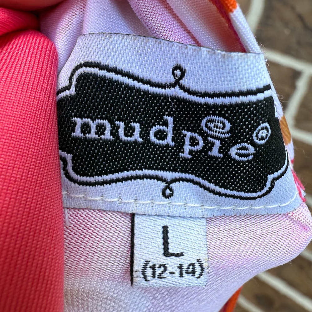 Mud Pie Vibrant Pink White Orange Halter Dress L - Picture 3 of 5
